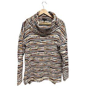 Tribal Autumn Color Chunky Neck Knit Sweater Top Size S